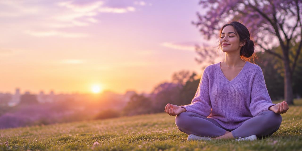 Mujer meditando al atardecer en un parque